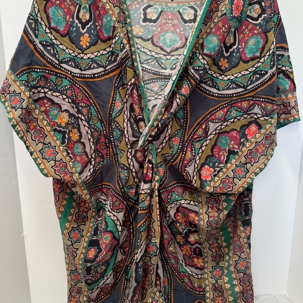 Johnny Was Spezia Silk Multi Color Twisted Front Cover Up Boho Tunic small - Picture 10 of 10
